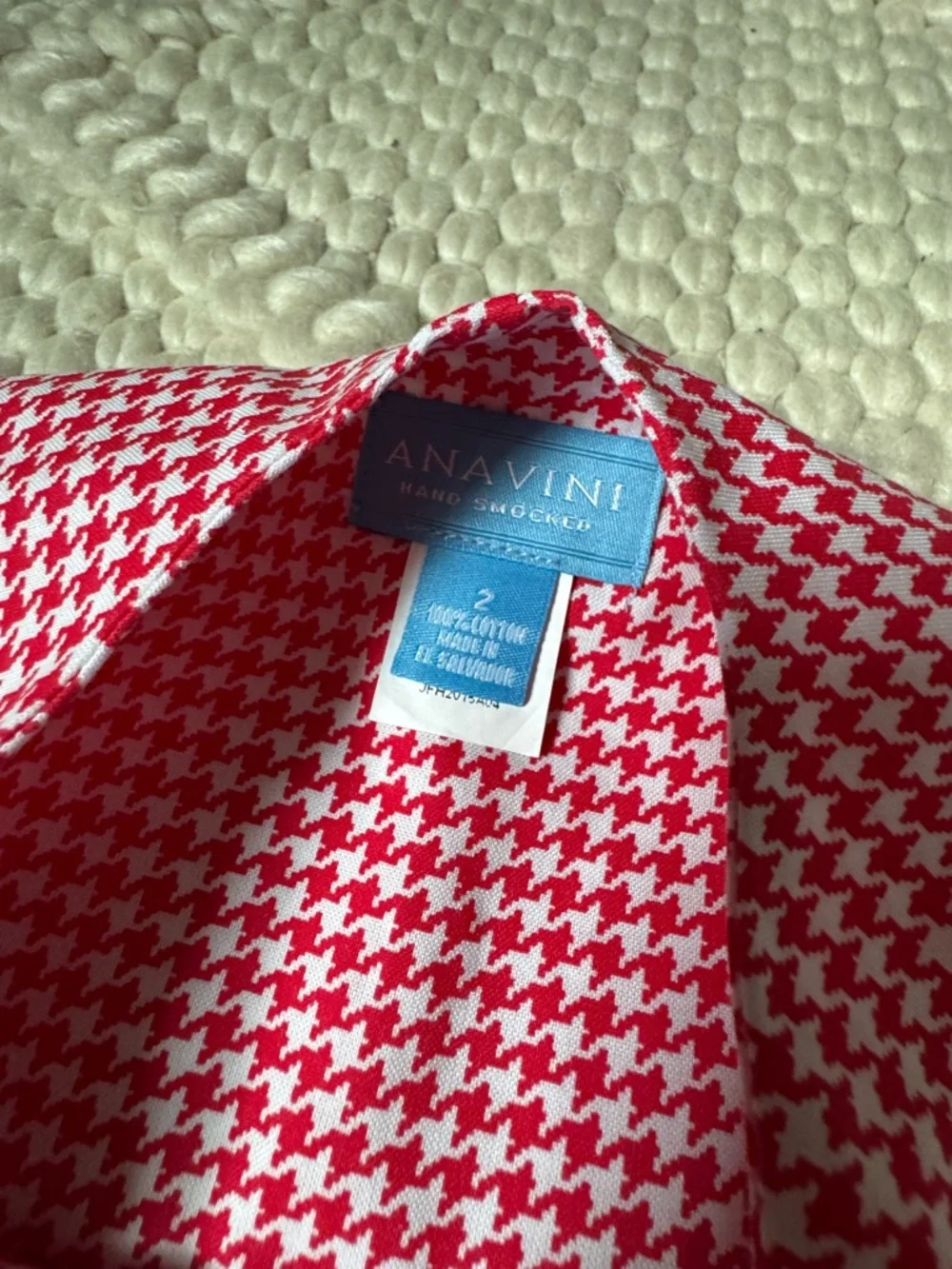 Red Houndstooth Smocked Farmyard Toddler Coveralls - Picture 4 of 4